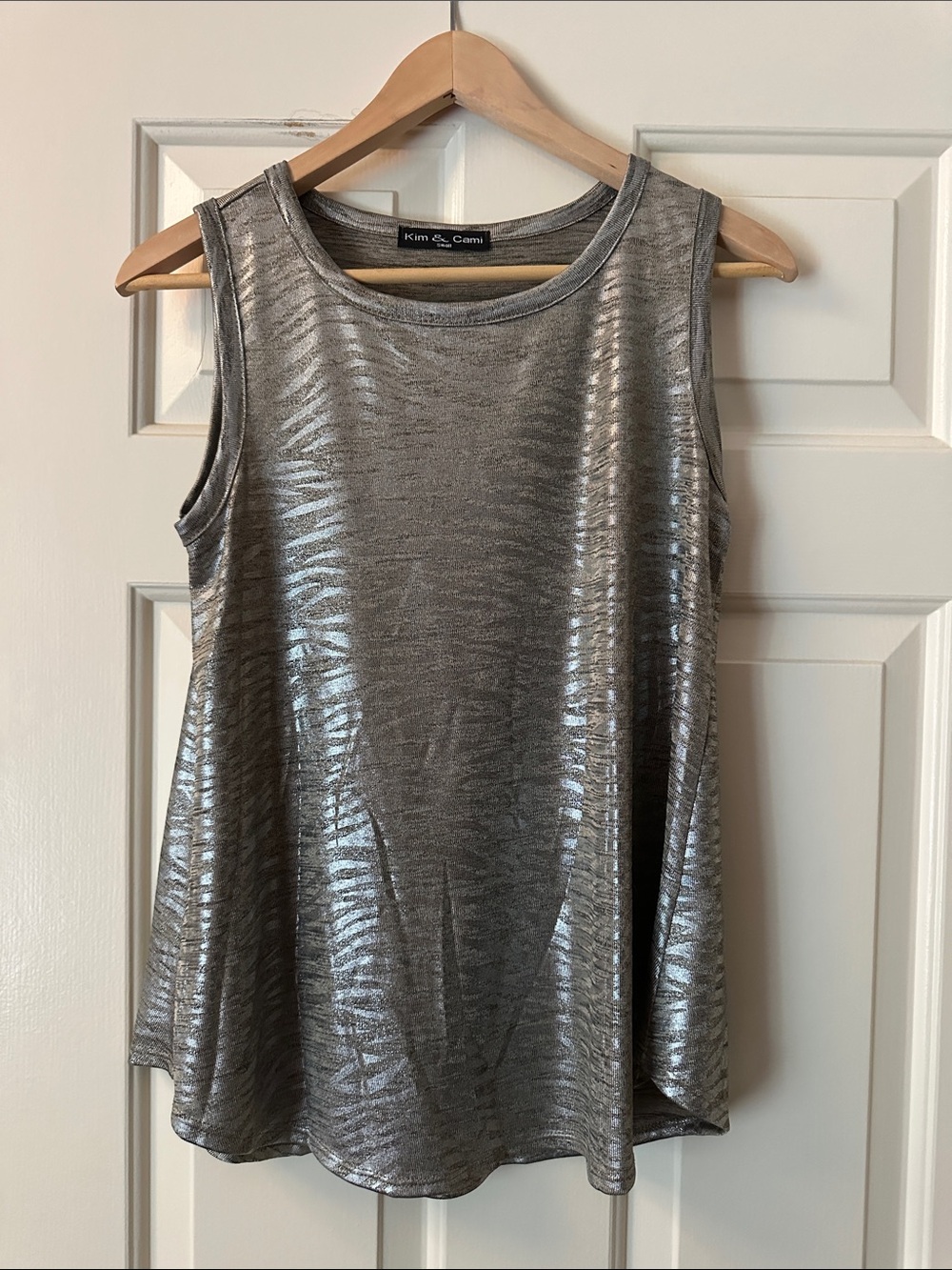 Kim & Cami Metallic Silver A-Line Tank Top
